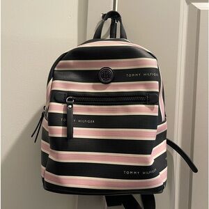 Tommy Hilfiger Black Pink Stripe Logo Small Backpack